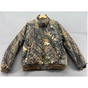 VTG Remington Jacket Mens Camo Quilted Jacket Full Zip Fleece Bomber Hunting L